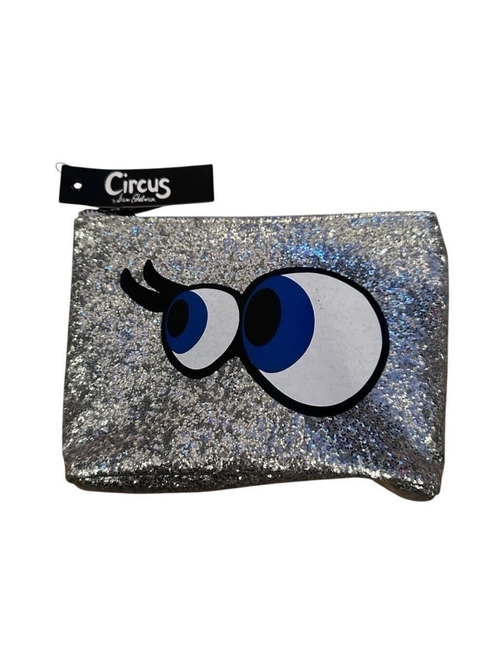 SAM EDELMAN CIRCUS GLITTER MAKEUP BAG/ CLUTCH , ZIPPER CLOSURE ANIMATED EYES